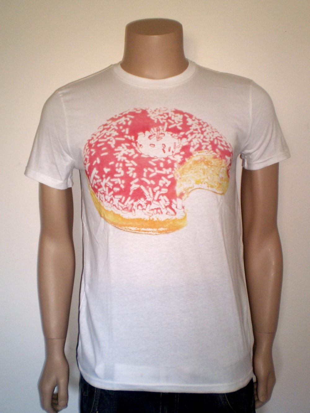 Pink Donut White Tshirt For Men Food Tee Sugar Sweet