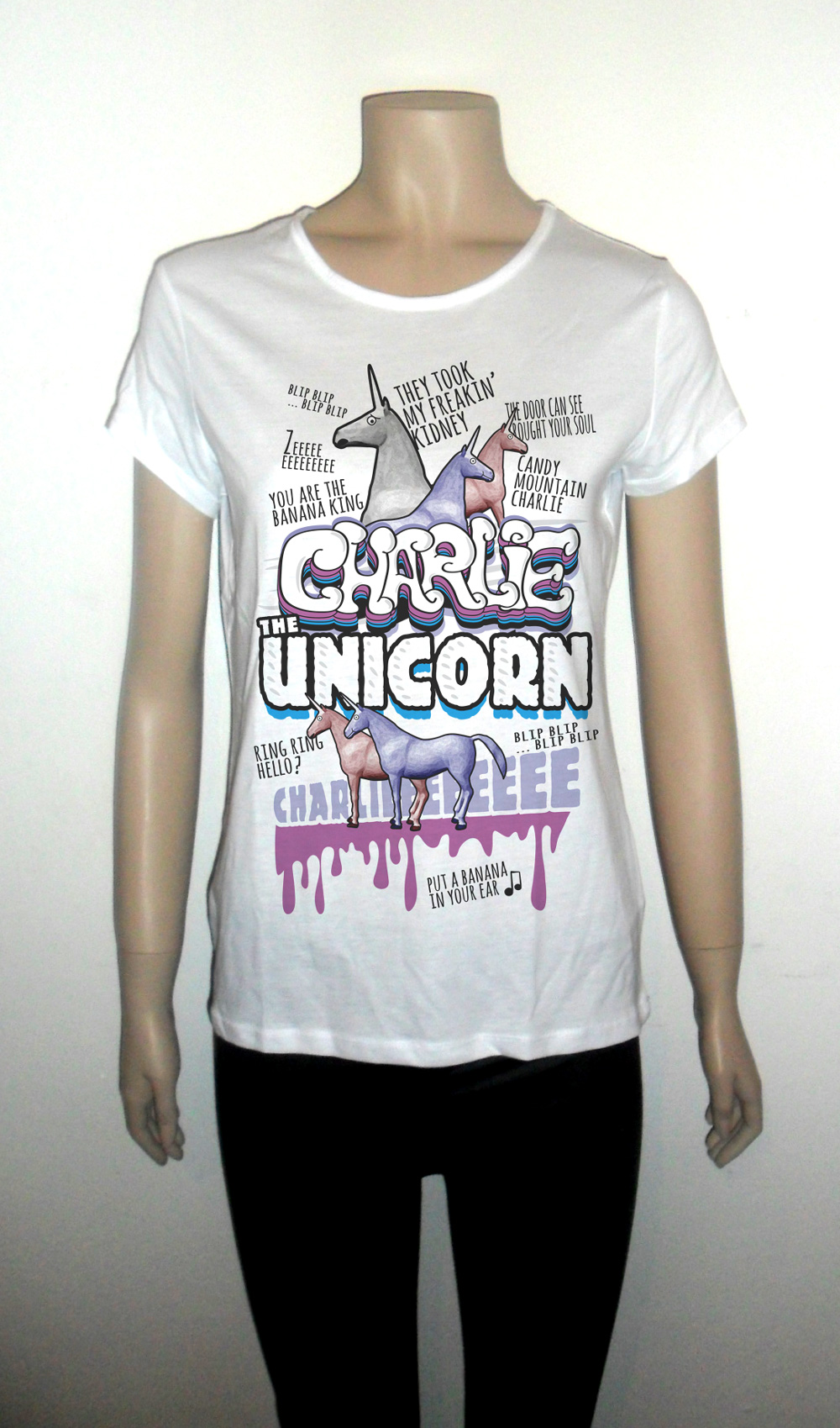 Charlie The Unicorn White Tshirt For Women Humor Tee
