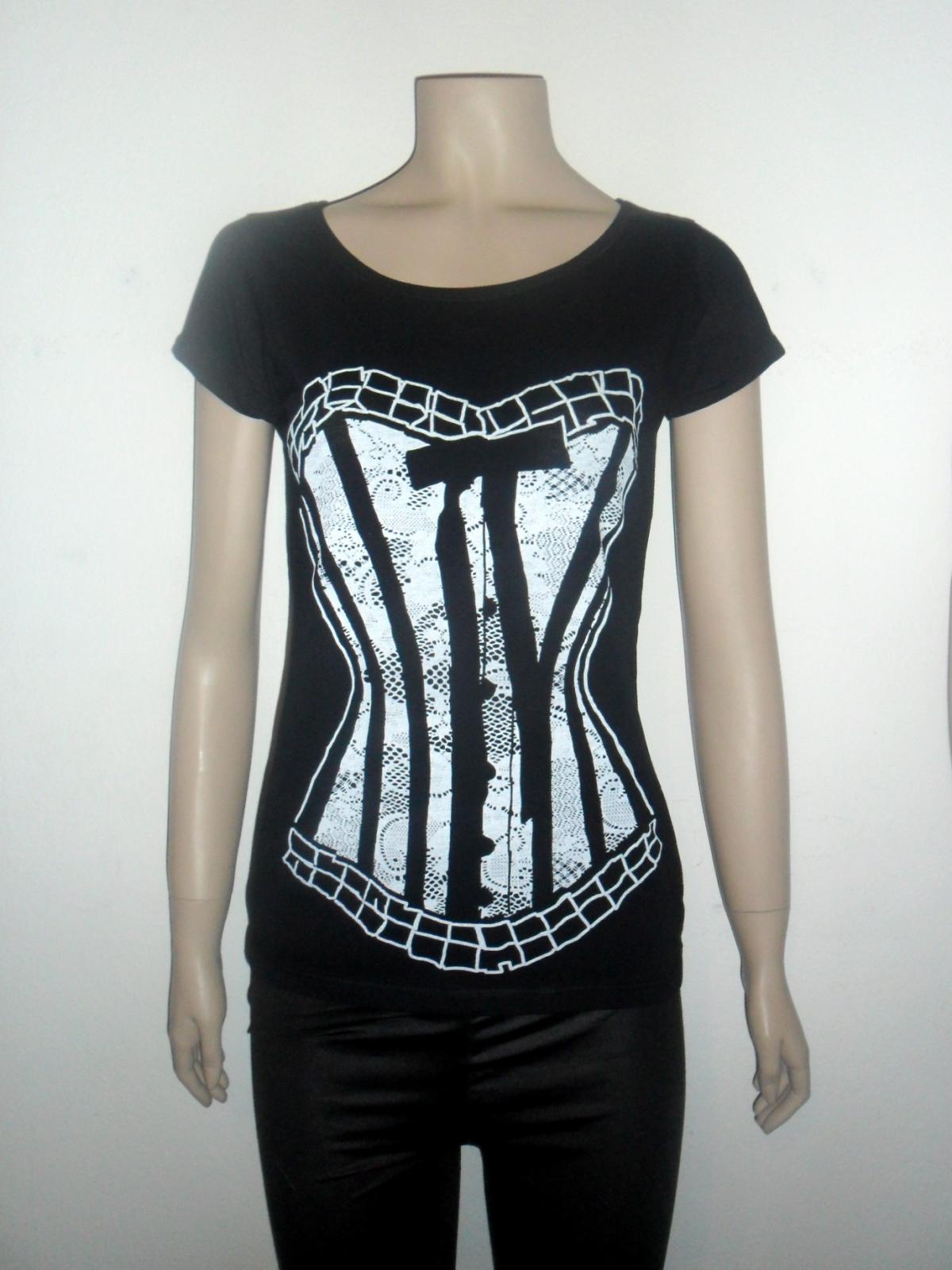 Black And Withe Lace Corset Tshirt For Women Scoop Neck Tee